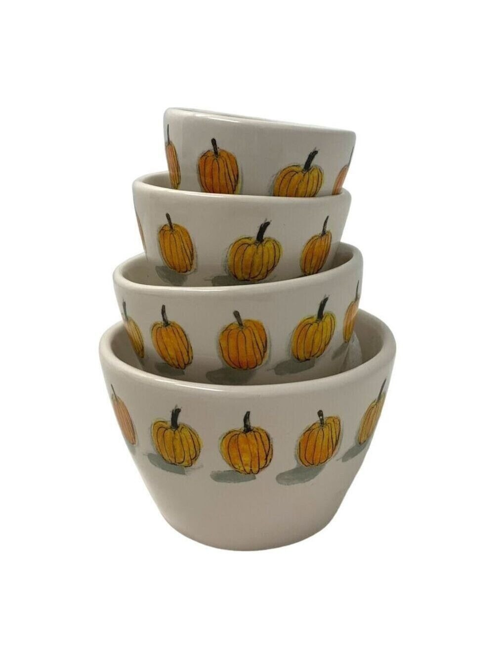 Rae Dunn Measuring Cups Pumpkin Farmhouse Watercolor Ceramic Orange Autumn White